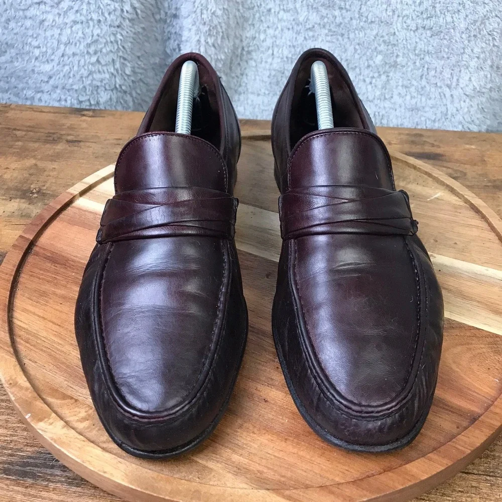 Allen Edmonds Bergamo Loafers Mens 11 D Burgundy Italian Leather Dress Shoes